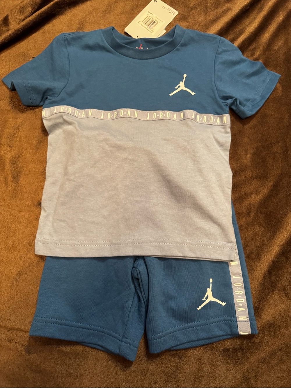 Jordan Blue and Light Blue Kids Two-Tone Short Pajama Set